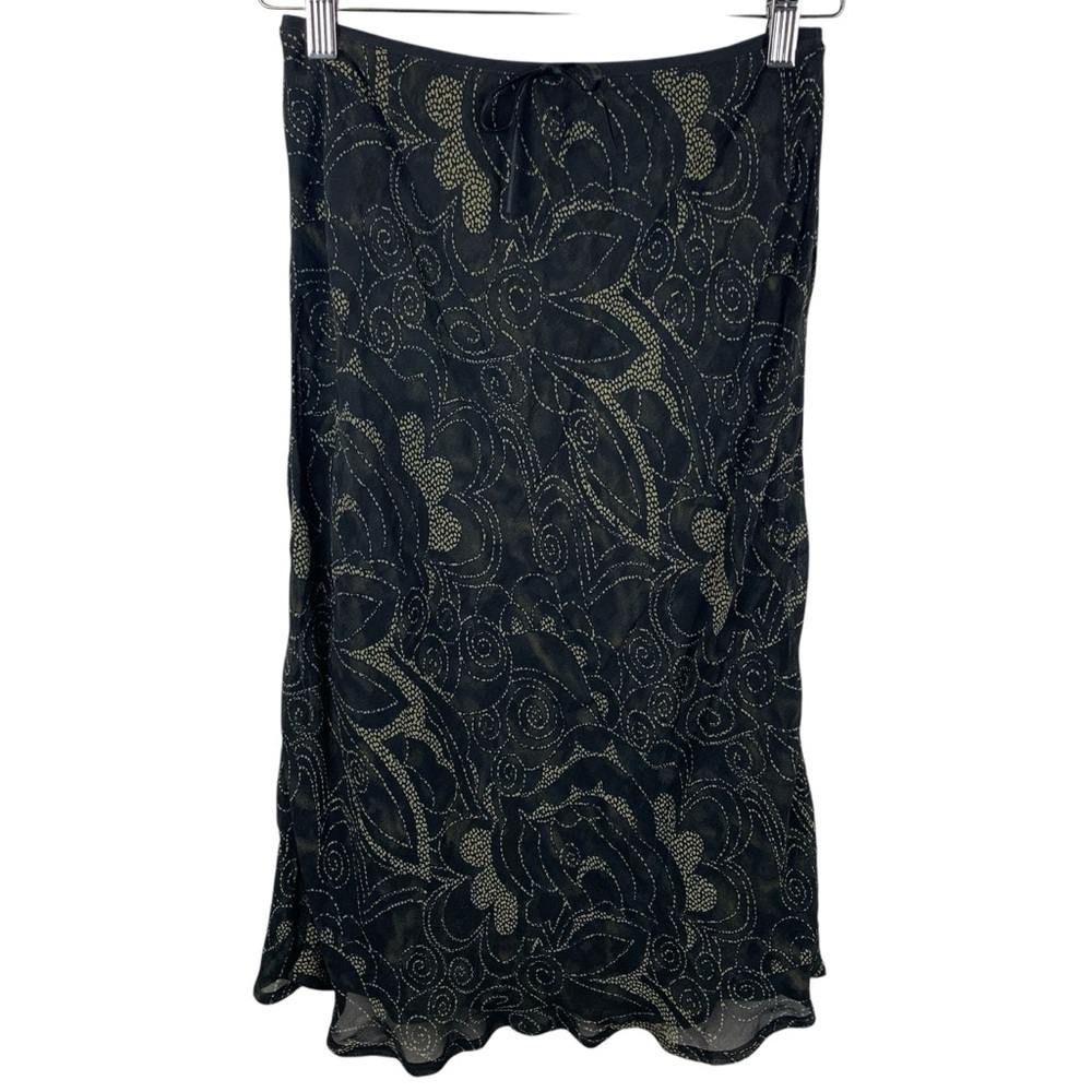 More & More sz 8 Black Green Abstract Pattern Y2K Midi Skirt Witchy Goth